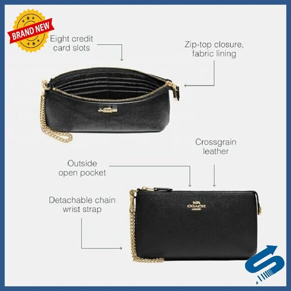 Large Crossgrain Leather Wristlet with Chain Strap, 8 Card Slots - Picture 4 of 7